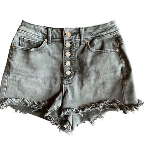 ZENANA Distressed Button Fly Denim Jean Shorts Grey Size S Frayed Hem